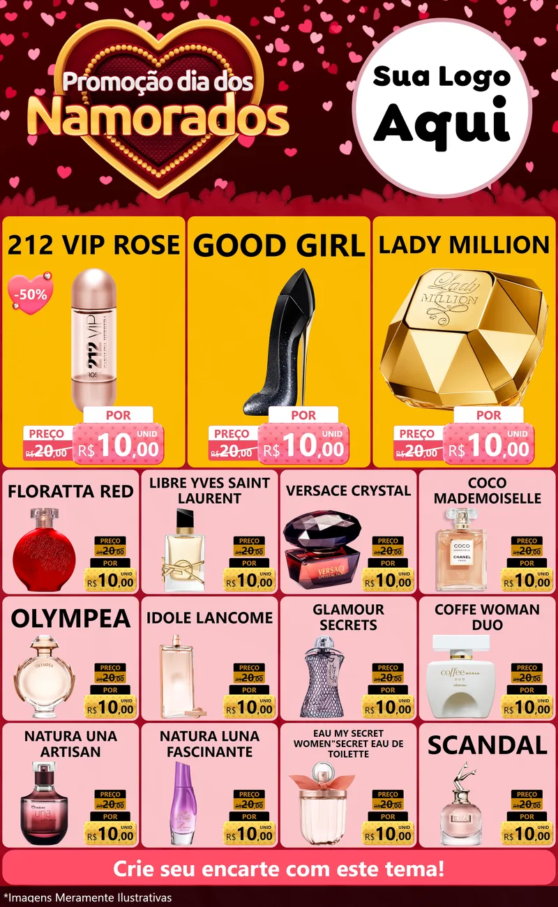 Modelo de Encarte para Encarte Grande com o tema Promoção Dia Dos Namorados para Perfumes