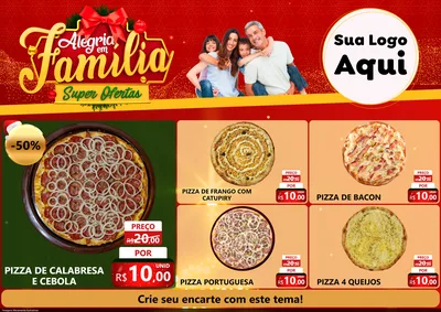 Modelo de Encarte para Encarte A4 Horizontal com o tema Alegria em Família Super Ofertas - Natal para Pizzaria
