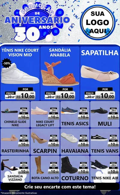Modelo de Encarte para Encarte Grande com o tema Promoção de Aniversário - 30 Anos para Calçados