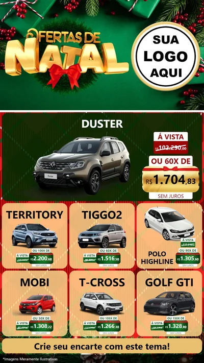 Modelo de Rede Social para Stories com o tema Ofertas de Natal para Concessionaria de Carros
