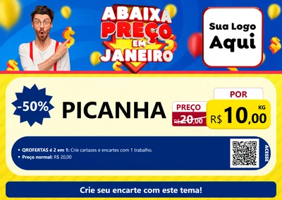 Modelo de Cartaz para Cartaz A4 Horizontal com o tema Abaixa Preço em Janeiro para Açougue