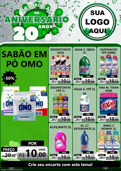 Modelo de Encarte para Encarte A4 Vertical com o tema Promoção de Aniversário - 20 Anos para Produtos de Limpeza