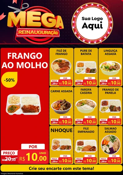 Modelo de Encarte para Encarte A4 Vertical com o tema Mega Reinauguração para Restaurante