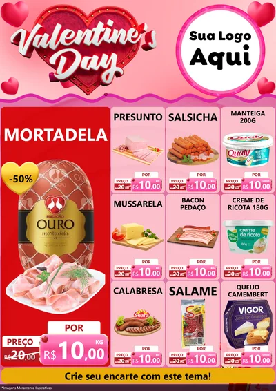 Modelo de Encarte para Encarte A4 Vertical com o tema Valentine's Day para Frios e Laticínios