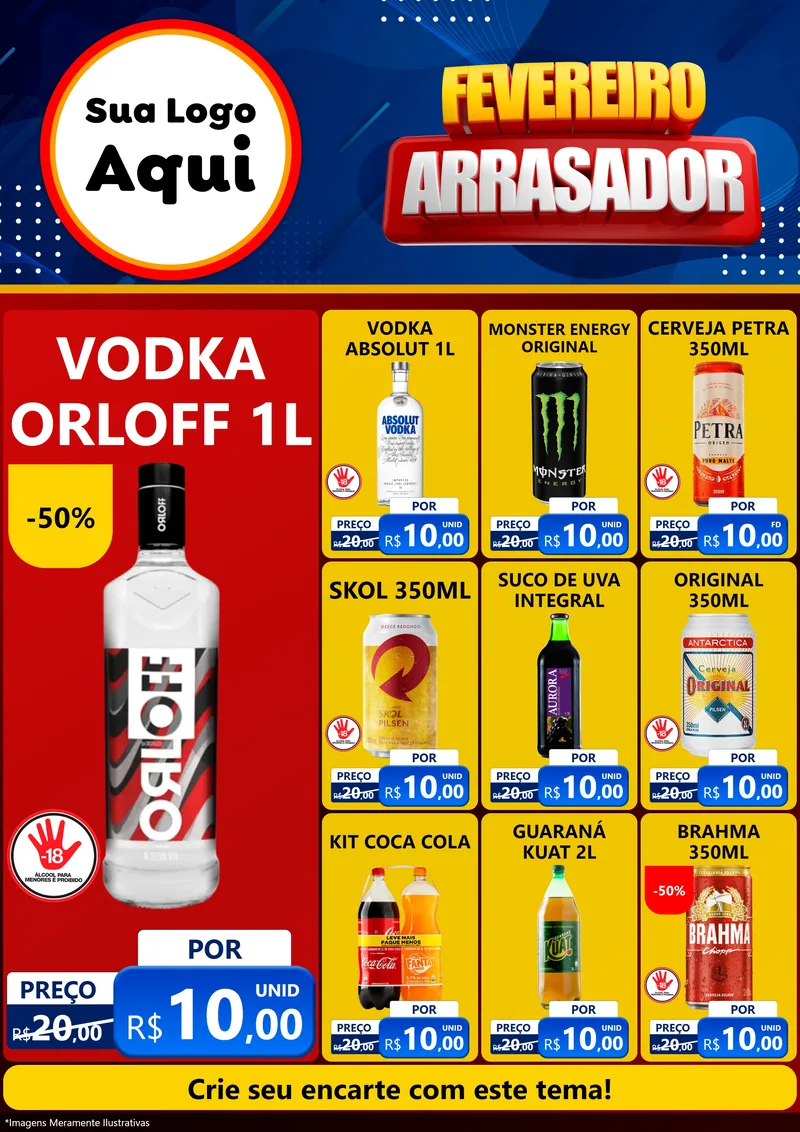 Modelo de Encarte para Encarte A4 Vertical com o tema Fevereiro Arrasador para Distribuidora de bebidas