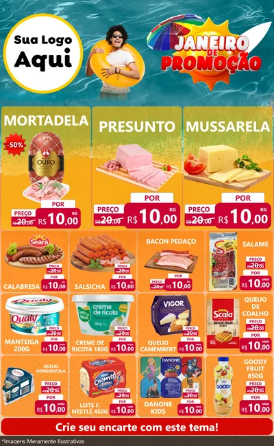 Modelo de Encarte para Encarte Grande com o tema Janeiro de Promoção para Frios e Laticínios
