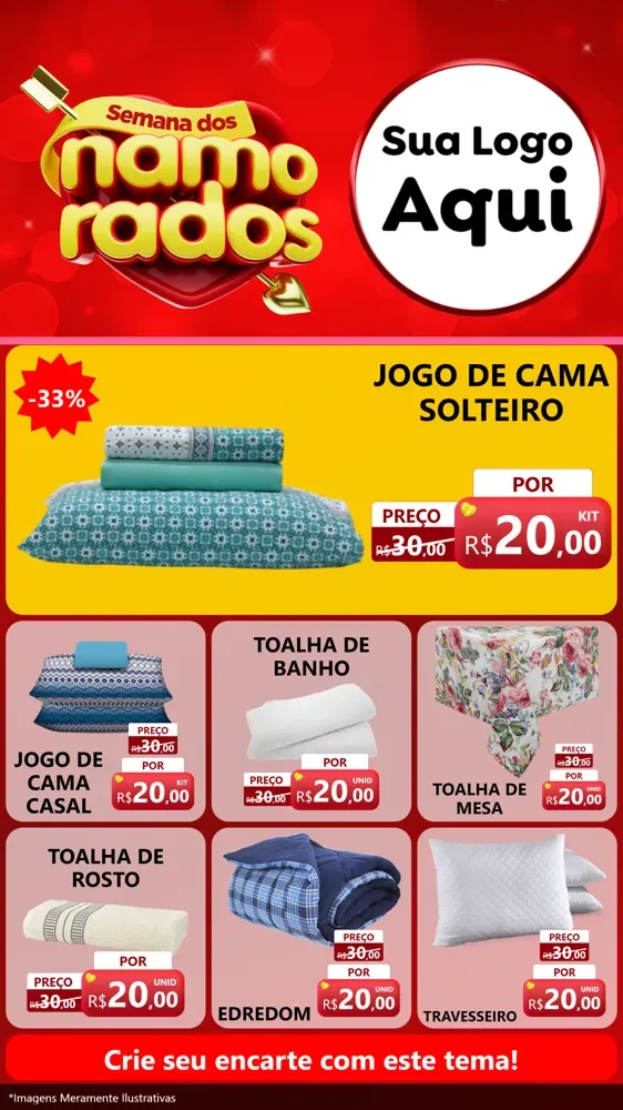 Modelo de Rede Social para Stories com o tema Semana dos namorados para Cama, Mesa e Banho