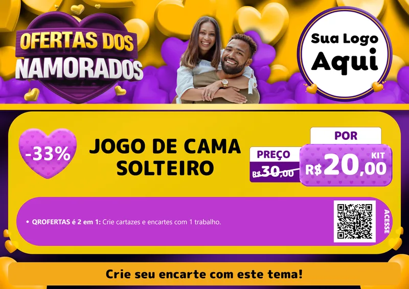 Modelo de Cartaz para Cartaz A4 Horizontal com o tema Oferta Dos Namorados para Cama, Mesa e Banho