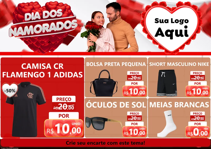 Modelo de Encarte para Encarte A4 Horizontal com o tema Dia dos Namorados para Roupas e acessórios