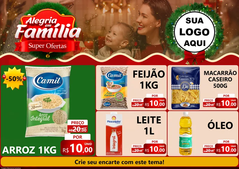 Modelo de Encarte para Encarte A4 Horizontal com o tema Alegria Em Família - Super Ofertas para Supermercado