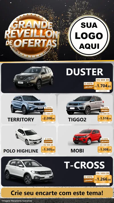 Modelo de TV para TV Vertical com o tema Grande Réveillon de Ofertas para Concessionaria de Carros