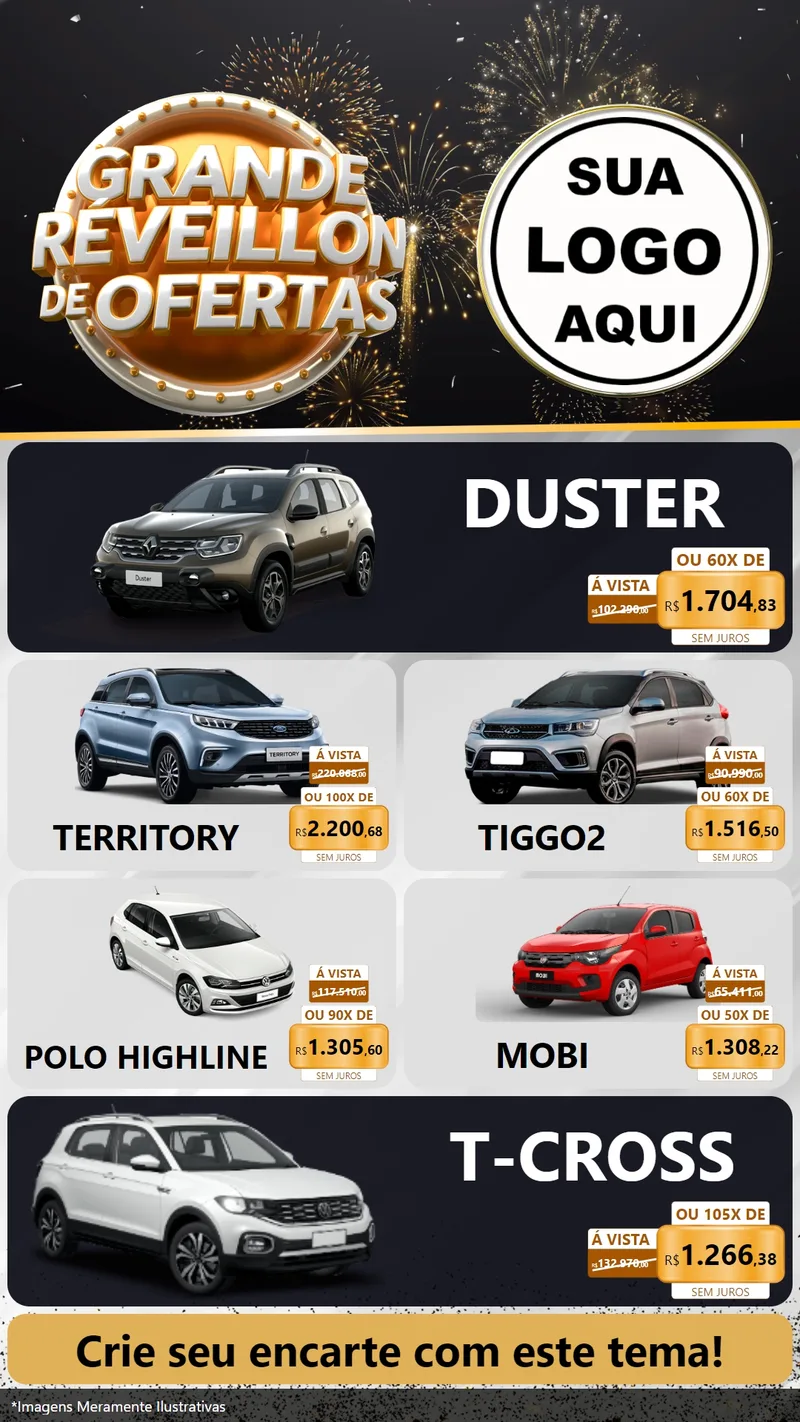Modelo de TV para TV Vertical com o tema Grande Réveillon de Ofertas para Concessionaria de Carros