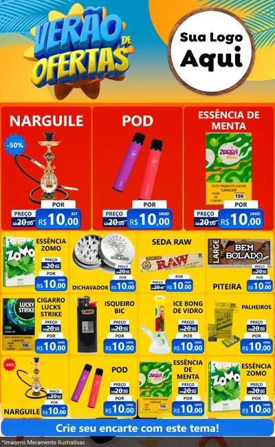 Modelo de Encarte para Encarte Grande com o tema Verão de Ofertas para Tabacaria