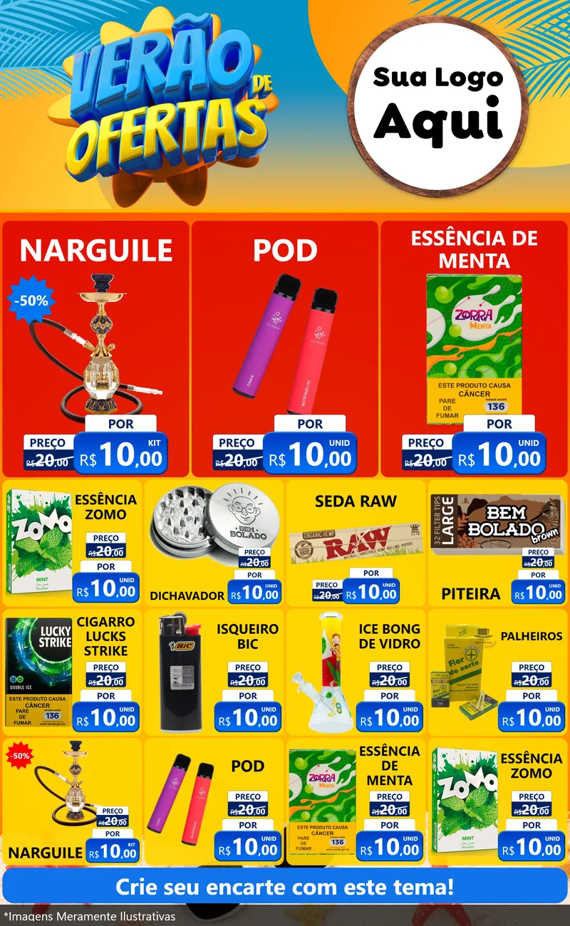 Modelo de Encarte para Encarte Grande com o tema Verão de Ofertas para Tabacaria