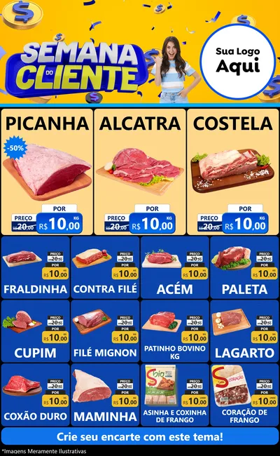 Modelo de Encarte para Encarte Grande com o tema Semana do Cliente para Açougue