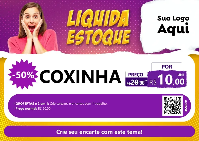 Modelo de Cartaz para Cartaz A4 Horizontal com o tema Liquida estoque para Salgadaria