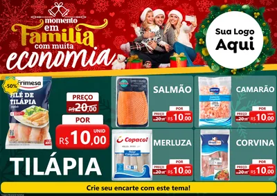 Modelo de Encarte para Encarte A4 Horizontal com o tema Momento em Família (Natal) para Peixaria