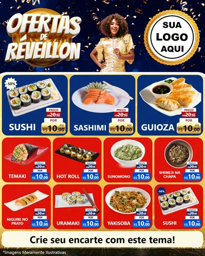 Modelo de Rede Social para Feed Instagram com o tema Ofertas de Réveillon para Comida japonesa