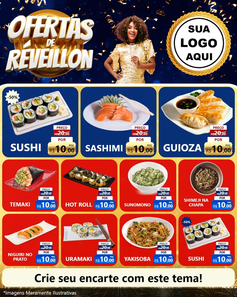 Modelo de Rede Social para Feed Instagram com o tema Ofertas de Réveillon para Comida japonesa