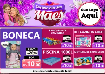 Modelo de Encarte para Encarte A4 Horizontal com o tema Sorteio Dia das Mães para Brinquedos