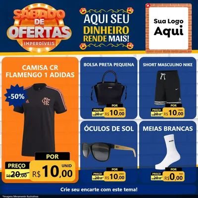 Modelo de Rede Social para Feed Facebook com o tema Sábado de Ofertas Imperdíveis para Roupas e acessórios