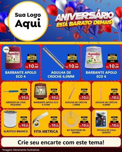 Modelo de Rede Social para Feed Instagram com o tema Aniversário para Armarinho e Aviamentos