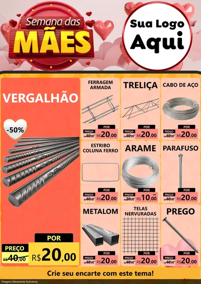Modelo de Encarte para Encarte A4 Vertical com o tema Semana das Mães para Ferragens