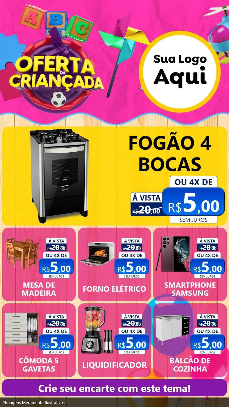 Modelo de Rede Social para Stories com o tema Oferta da Criançada para Móveis e Eletro
