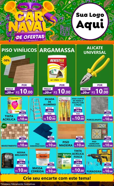Modelo de Encarte para Encarte Grande com o tema Carnaval de Ofertas para Material para Construção