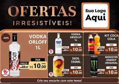 Modelo de Encarte para Encarte A4 Horizontal com o tema Ofertas Irresistíveis! para Distribuidora de bebidas