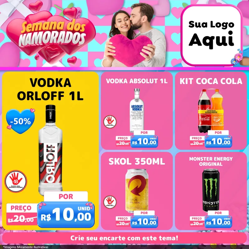 Modelo de Rede Social para Feed Facebook com o tema Semana dos Namorados para Distribuidora de bebidas