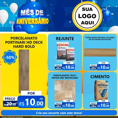 Modelo de Rede Social para Feed Facebook com o tema Mês de Aniversário para Pisos e revestimentos