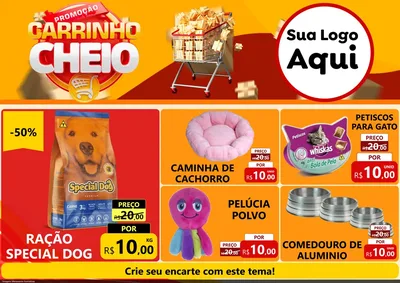 Modelo de Encarte para Encarte A4 Horizontal com o tema Promoção carrinho cheio para Pet Shop