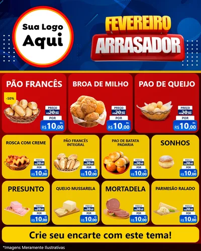 Modelo de Rede Social para Feed Instagram com o tema Fevereiro Arrasador para Padaria