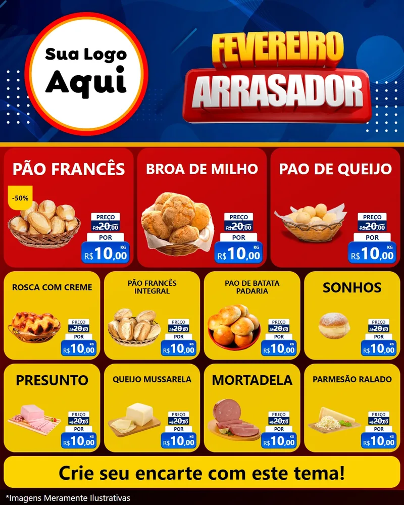 Modelo de Rede Social para Feed Instagram com o tema Fevereiro Arrasador para Padaria