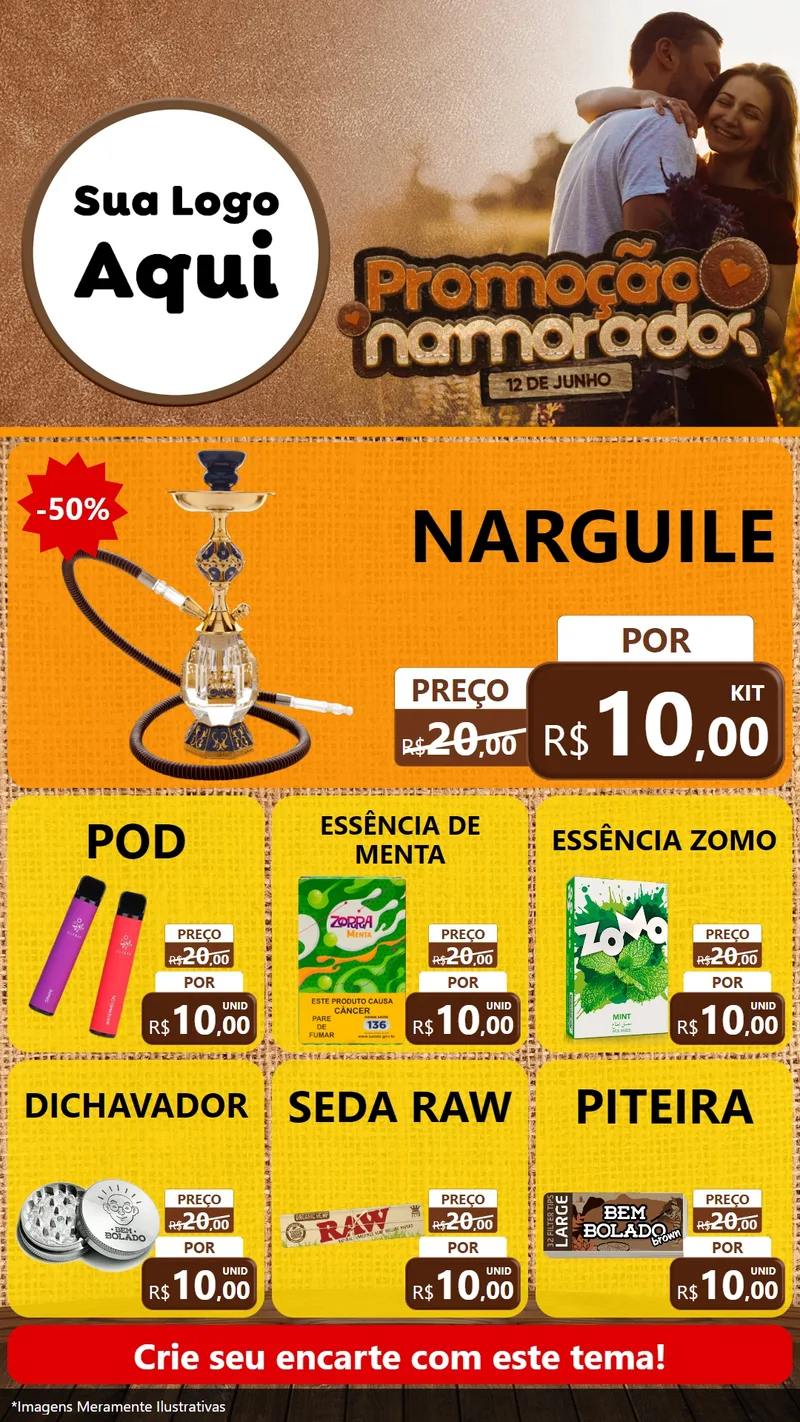 Modelo de Rede Social para Stories com o tema Promoção Namorados para Tabacaria