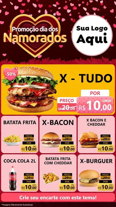 Modelo de Rede Social para Stories com o tema Promoção Dia Dos Namorados para Hamburgueria