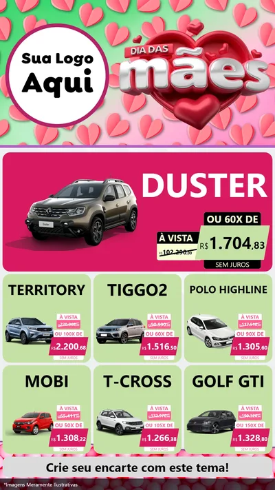 Modelo de Rede Social para Stories com o tema Dia das Mães para Concessionaria de Carros