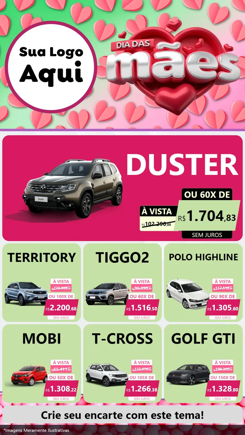 Modelo de Rede Social para Stories com o tema Dia das Mães para Concessionaria de Carros