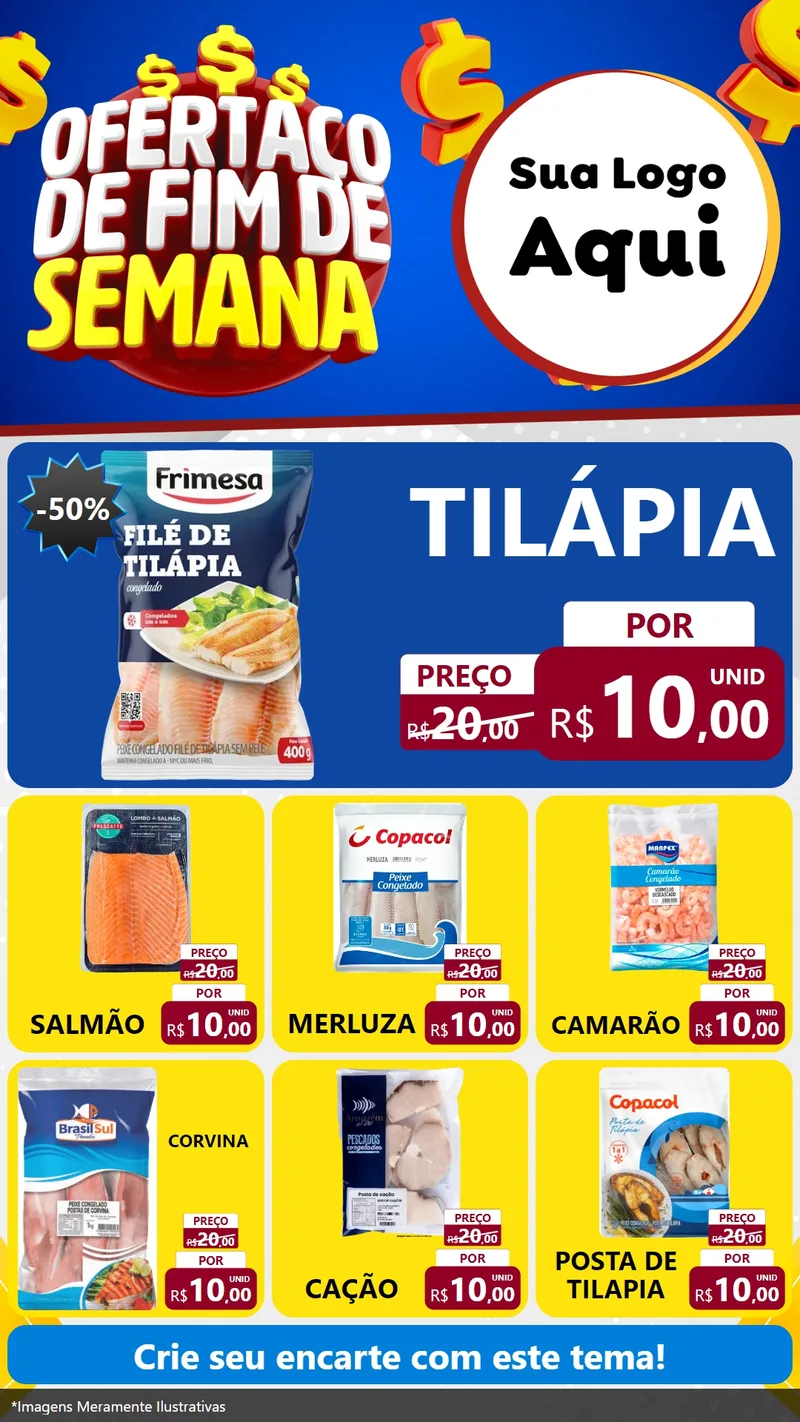Modelo de Rede Social para Stories com o tema Ofertaço de Fim de Semana para Peixaria