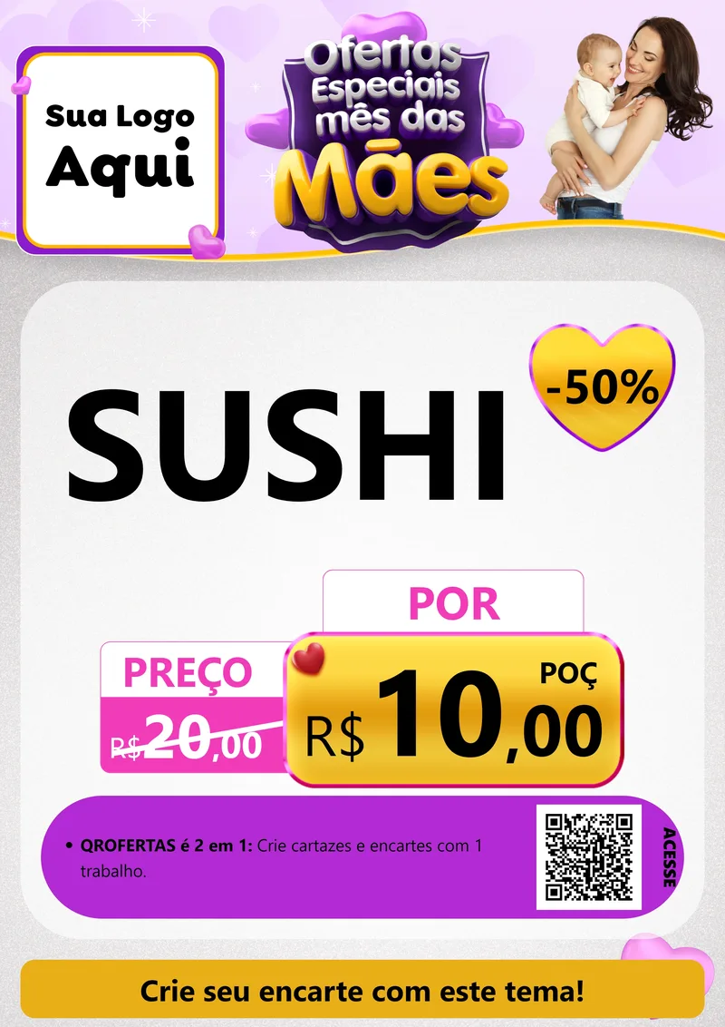 Modelo de Cartaz para Cartaz A4 Vertical com o tema Ofertas Especiais - Mês das Mães para Comida japonesa