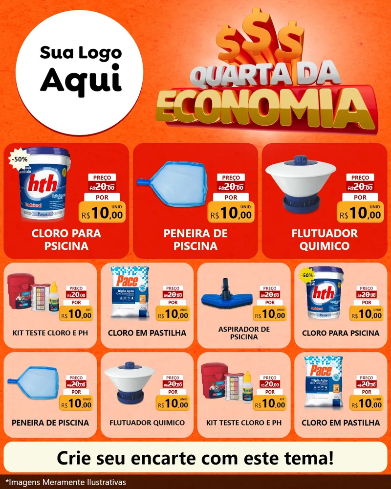 Modelo de Rede Social para Feed Instagram com o tema Quarta da Economia para Produtos para Piscina