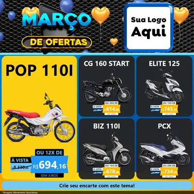 Modelo de Rede Social para Feed Facebook com o tema Março de Ofertas para Concessionaria de Motos