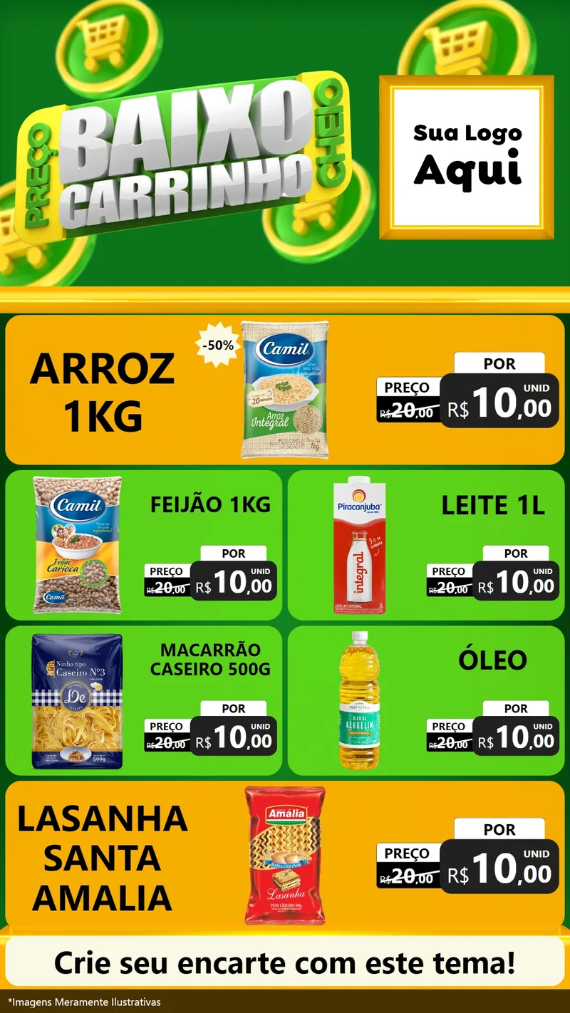 Modelo de TV para TV Vertical com o tema Preço Baixo Carrinho Cheio para Supermercado