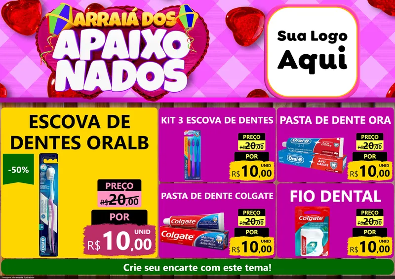 Modelo de Encarte para Encarte A4 Horizontal com o tema Arraiá dos Apaixonados para Higiene Pessoal