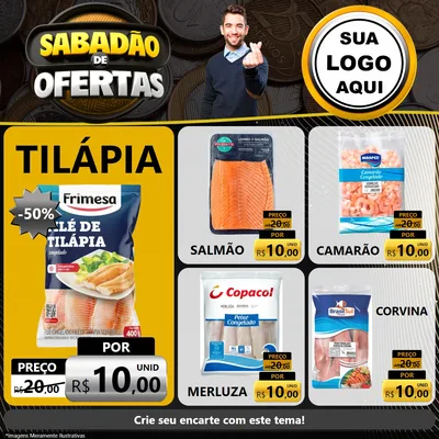 Modelo de Rede Social para Feed Facebook com o tema Sabadão de Ofertas para Peixaria