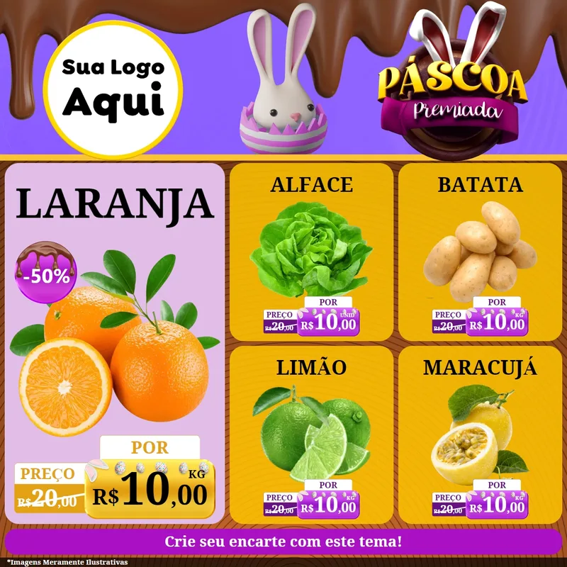 Modelo de Rede Social para Feed Facebook com o tema Páscoa Premiada para Hortifrúti