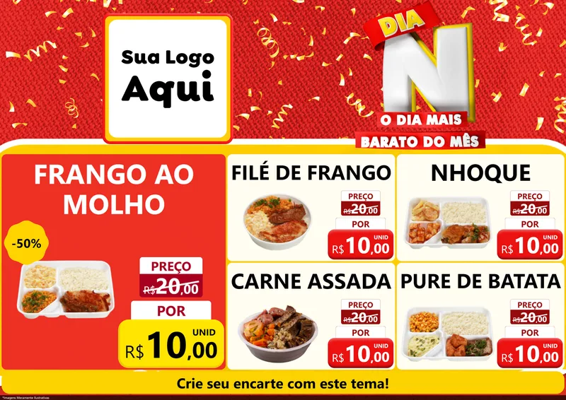 Modelo de Encarte para Encarte A4 Horizontal com o tema Dia N o Dia Mais Barato do Mês para Restaurante