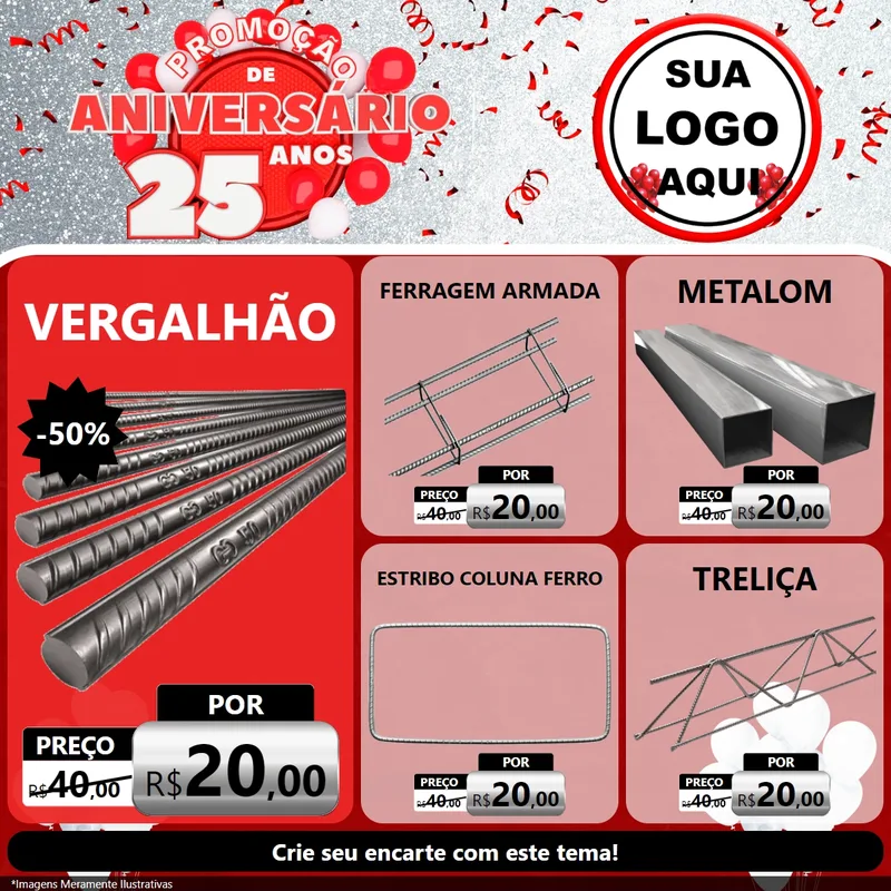 Modelo de Rede Social para Feed Facebook com o tema Promoção de Aniversário - 25Anos para Ferragens