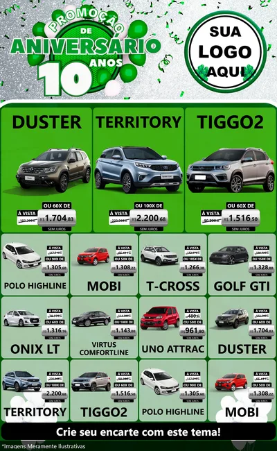 Modelo de Encarte para Encarte Grande com o tema Promoção de Aniversário - 10 Anos para Concessionaria de Carros